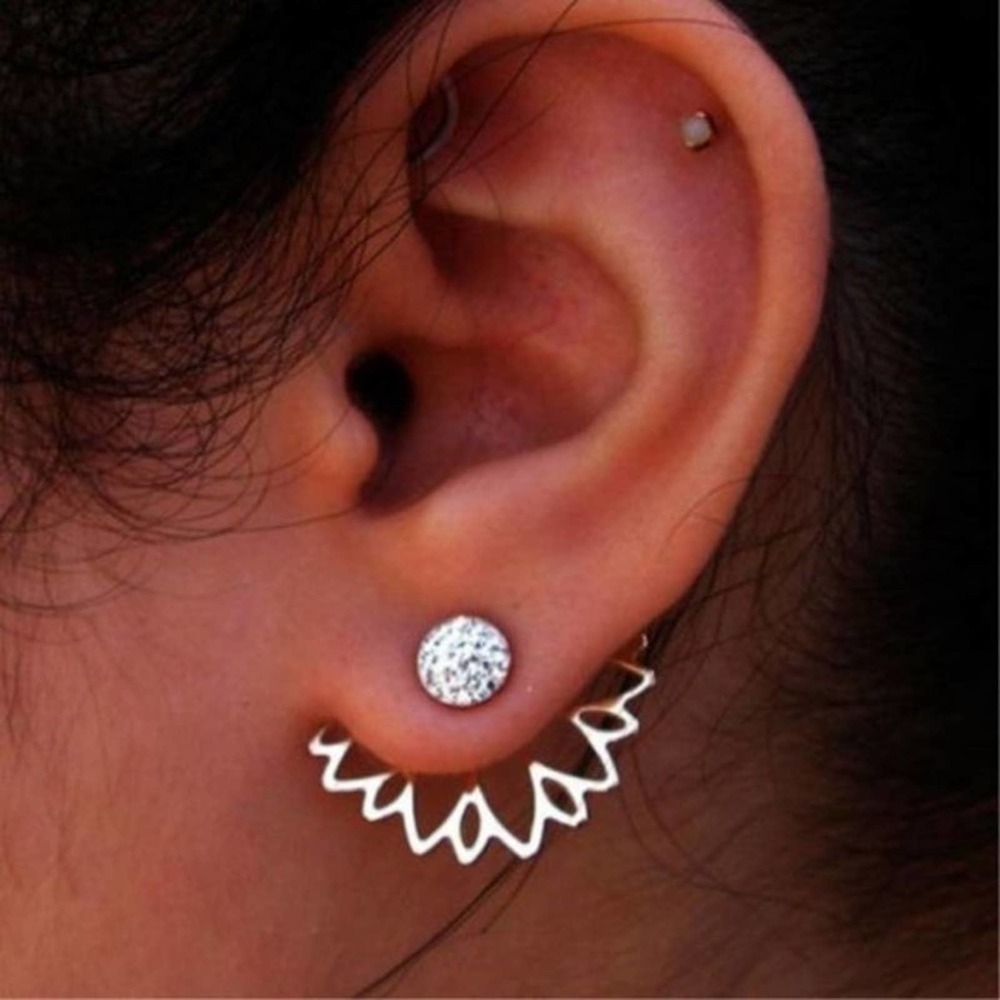 Dainty Silver Half Flower Rhinestone Stud Earrings